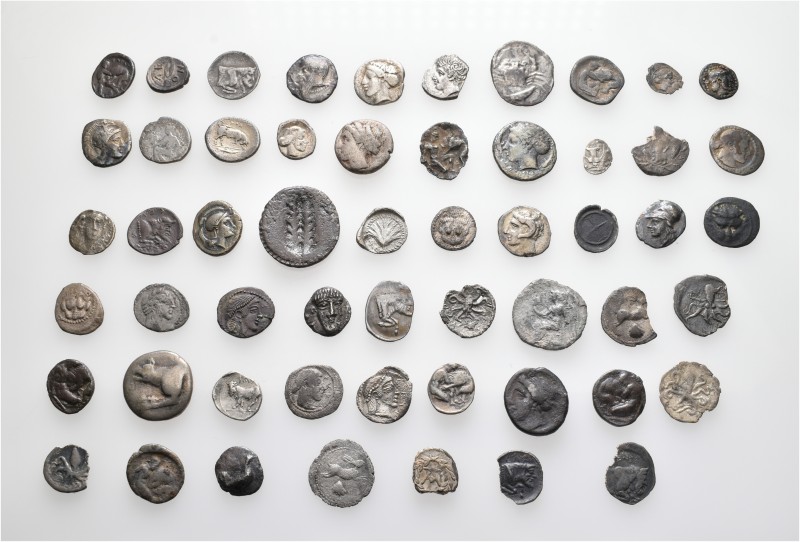 A lot containing 55 silver coins. All: Magna Graecia. Fine to very fine. LOT SOL...