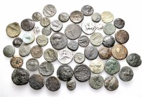 A lot containing 5 silver and 46 bronze coins. Includes: Greek and Roman Provincial. Fine to very fine. LOT SOLD AS IS, NO RETURNS. 51 coins in lot.