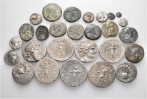 A lot containing 15 silver and 12 bronze coins. All: Greek. Fine to very fine. LOT SOLD AS IS, NO RETURNS. 27 coins in lot.