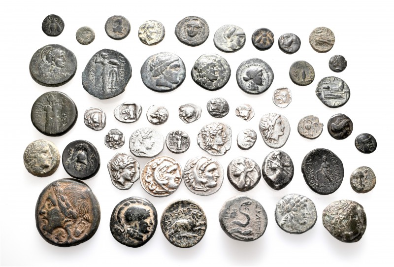 A lot containing 18 silver and 31 bronze coins. All: Greek. Fine to very fine. L...