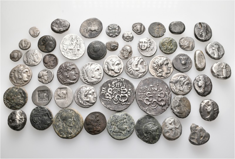 A lot containing 40 silver and 10 bronze coins. All: Greek. Fine to very fine. L...