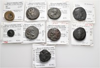 A lot containing 9 bronze coins. All: Greek. About very fine to very fine. LOT SOLD AS IS, NO RETURNS. 9 coins in lot.


From the old stock of a we...