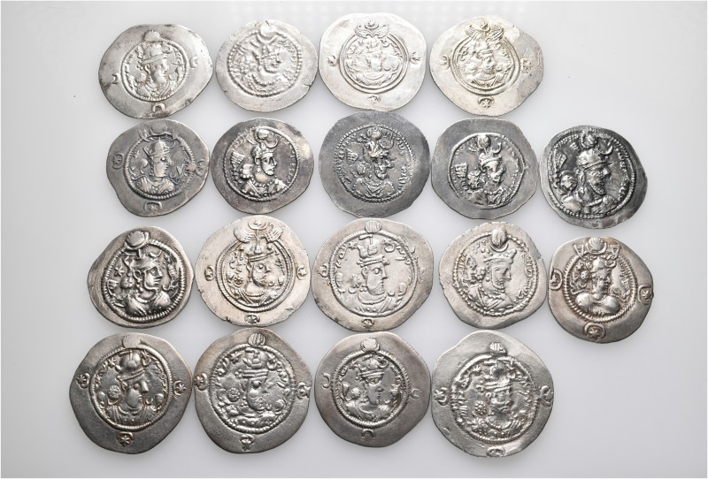 A lot containing 18 silver coins. All: Drachms of Sasanian Kings. Very fine to e...
