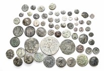 A lot containing 9 silver and 52 bronze coins. Includes: Greek, Roman Provincial and Roman Imperial. Fine to good very fine. LOT SOLD AS IS, NO RETURN...
