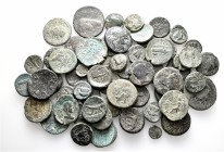 A lot containing 59 bronze coins. Includes: Greek and Roman Provincial. Fair to good fine. LOT SOLD AS IS, NO RETURNS. 59 coins in lot.


From the ...