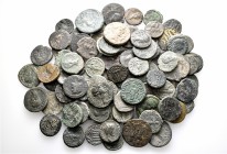 A lot containing 89 bronze coins. All: Roman Provincial. Fine to about very fine. LOT SOLD AS IS, NO RETURNS. 89 coins in lot.


From the old stock...
