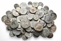 A lot containing 79 bronze coins. All: Roman Provincial. Fine to about very fine. LOT SOLD AS IS, NO RETURNS. 79 coins in lot.
