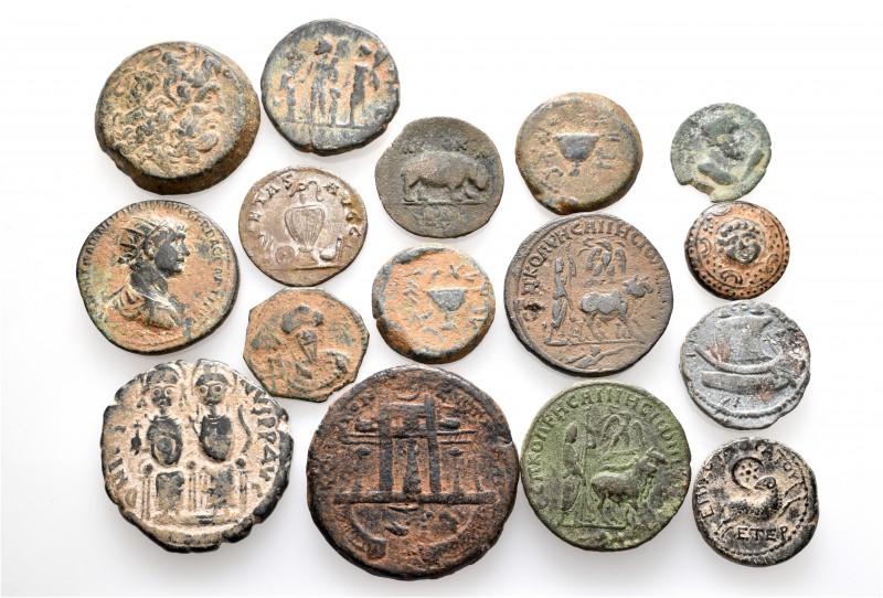 A lot containing 17 bronze coins. Includes: Greek, Roman Provincial, Roman Imper...