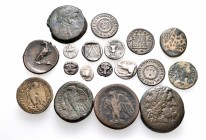 A lot containing 7 silver and 11 bronze coins. Includes: Greek and Roman Imperial. About very fine to very fine. LOT SOLD AS IS, NO RETURNS. 18 coins ...