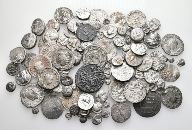 A lot containing 114 silver coins. Includes: Greek, Roman Imperial, Byzantine, I...