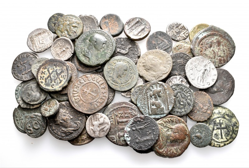 A lot containing 6 silver and 49 bronze coins. Includes: Greek, Roman Imperial, ...