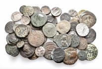 A lot containing 6 silver and 49 bronze coins. Includes: Greek, Roman Imperial, Roman Provincial, Byzantine and early Medieval. Fine to very fine. LOT...