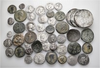 A lot containing 29 silver and 17 bronze coins. Includes: Greek, Roman Provincial, Roman Imperial, Byzantine and modern. Fine to very fine. LOT SOLD A...