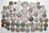 A lot containing 61 silver coins. Includes: Celtic, Greek, Oriental Greek, Roman Imperial (some plated). Fine to very fine. LOT SOLD AS IS, NO RETURNS...
