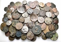 A lot containing 13 silver and 80 bronze coins. Includes: Greek, Oriental Greek, Roman Provincial, Roman Republican, Roman Imperial, Byzantine, early ...