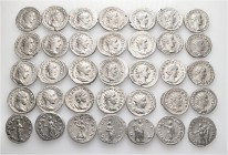 A lot containing 35 silver coins. Including: Antoniniani of Gordian III (12), Philip I (7), Otacilia Severa (2), Philip II (2), Trajan Decius (8), Her...