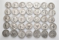 A lot containing 35 silver coins. Including: Antoniniani of Gordian III (13), Philip I (6), Otacilia Severa (2), Philip II (1), Trajan Decius (8), Her...