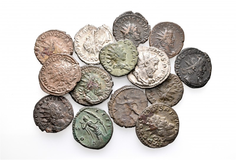A lot containing 4 silver and 10 bronze coins. All: Gallic Empire. About very fi...