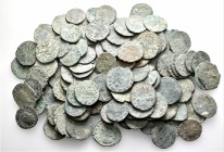 A lot containing 119 bronze coins. Includes: Roman Imperial. Fair to fine. LOT SOLD AS IS, NO RETURNS. 119 coins in lot.
