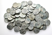 A lot containing 113 bronze coins. Includes: Roman Imperial. Fair to fine. LOT SOLD AS IS, NO RETURNS. 113 coins in lot.
