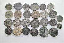 A lot containing 26 bronze coins. All: Roman Imperial. Fine to about very fine. LOT SOLD AS IS, NO RETURNS. 26 coins in lot.