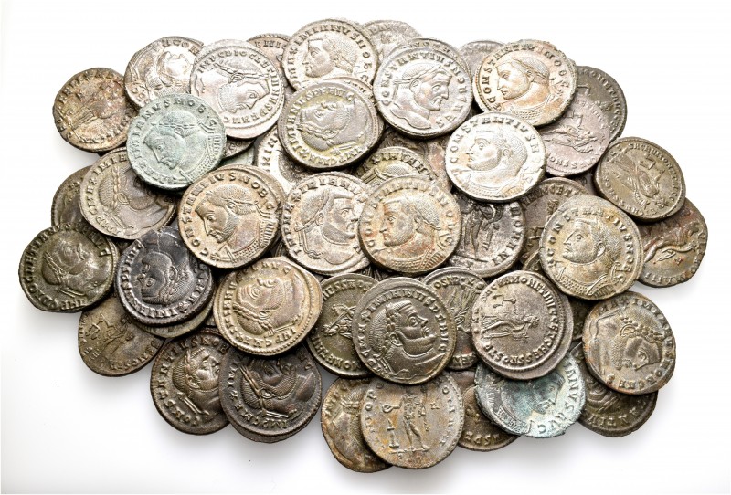 A lot containing 62 bronze coins. All: First Tetrarchy Folles. Very fine to extr...