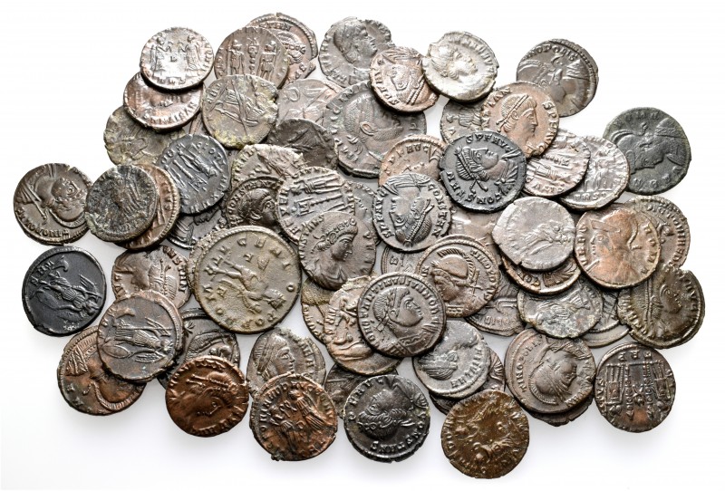 A lot containing 65 bronze coins. Includes: Constantine II, Constantinopolis and...