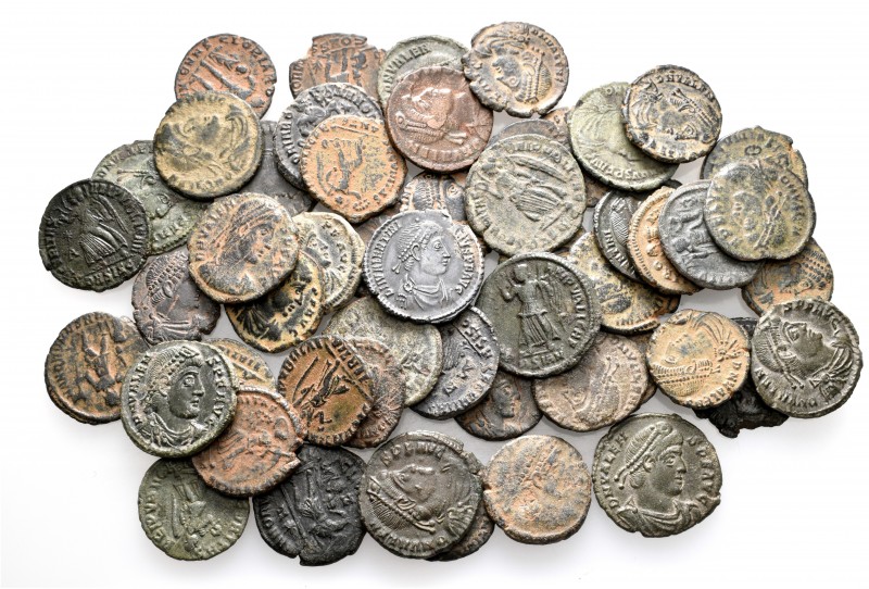 A lot containing 1 silver (Siliqua) and 51 bronze coins. All: Valens and Valenti...