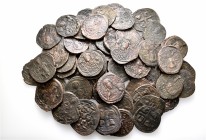 A lot containing 61 bronze coins. All: Byzantine. Fine to very fine. Harshly cleaned. LOT SOLD AS IS, NO RETURNS. 61 coins in lot.