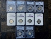 A lot containing 10 silver coins. All: Ottoman. Muhammad V. (1327-1336 AH/1909-1918 AD). Set of 5 and 2 Kurush. All coins graded. Very fine to extreme...