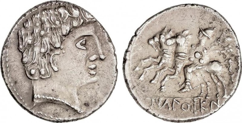 Celtiberian Coins
Denario. 120-20 a.C. ICALCUSCEN (INIESTA, Cuenca). Anv.: Cabez...