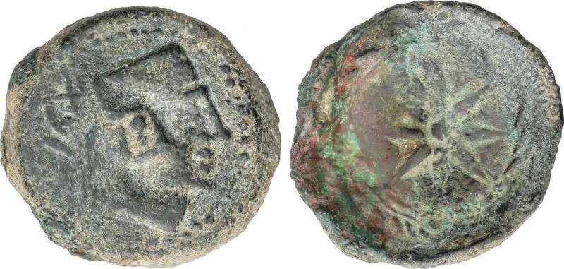 Celtiberian Coins
Semis. MALACA (MÁLAGA). Anv.: Cabeza de Vulcano a derecha con ...