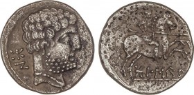 Celtiberian Coins
Denario. 180-20 a.C. BOLSCAN (HUESCA). Anv.: Cabeza barbada a derecha, detrás letras ibéricas BoN. Rev.: Jinete con lanza a derecha,...