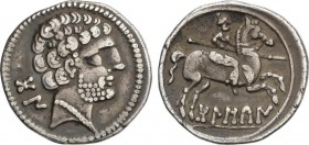 Celtiberian Coins
Denario. 180-20 a.C. BOLSCAN (HUESCA). Anv.: Cabeza barbada a derecha, detrás letras ibéricas BoN. Rev.: Jinete con lanza a derecha,...