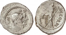 Roman Coins
Republic
Denario. 46 a.C. CORDIA-2b. Manius Cordius Rufus. Rev.: Venus Verticordia a izquierda con balanzas y cetro, detrás: MN. CORDI. 3,...