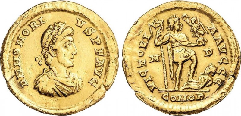 Roman Coins
Empire
Sólido. Acuñada el 394-395 d.C. HONORIO. MEDIOLANUM. Anv.: D....