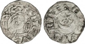 Medieval Coins
Kingdom of Navarra
Dinero. SANCHO VII. Anv.: :SANCIVS REX. Efigie a izquierda. Rev.: :NAVARRE. Estrella sobre creciente. 0,53 grs. Ve. ...