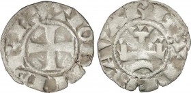 Medieval Coins
Kingdom of Navarra
Dinero. TEOBALDO II. Anv.: :TIOBALD´REX. Cruz interior. Rev.: ¶DE NAVARIE¶. Castillo esquemático y creciente. 0,80 g...