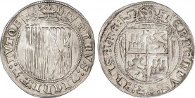 Spanish Monarchy
Ferdinand and Isabella
1 Real. BURGOS. Anv.: B entre cuarteles superiores. Rev.: Sin marcas. 3,41 grs. Anterior a la Pragmática. MUY ...
