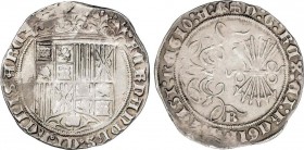 Spanish Monarchy
Ferdinand and Isabella
1 Real. BURGOS. Anv.: Sin marcas. Rev.: Venera y cruz patada en leyenda. B en campo. 6 flechas. 3,38 grs. AC-3...