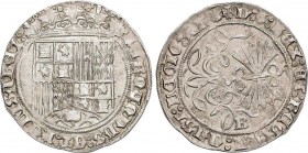 Spanish Monarchy
Ferdinand and Isabella
1 Real. BURGOS. Anv.: Sin marcas. Rev.: Venera y cruz patada en leyenda. B en campo. 6 flechas. 3,51 grs. AC-3...