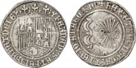 Spanish Monarchy
Ferdinand and Isabella
1 Real. CORUÑA. Anv.: o - Escudo - o. Rev.: Venera y A gótica. 6 flechas. 3,34 grs. RARA. AC-330. MBC. 