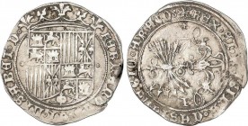 Spanish Monarchy
Ferdinand and Isabella
1 Real. CUENCA. Anv.: Escudo entre roeles. Rev.: Cáliz surmontado de estrella, debajo P. 6 flechas. 3,35 grs. ...