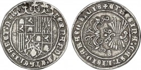 Spanish Monarchy
Ferdinand and Isabella
1 Real. GRANADA. Anv.: - o - Escudo - o. Rev.: G gótica en campo. 7 flechas. 3,30 grs. AC-360. MBC+. 