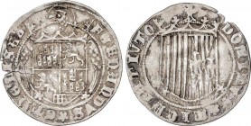 Spanish Monarchy
Ferdinand and Isabella
1 Real. SEGOVIA. Anv.: Acueducto en la parte inferior de del escudo entre estrellas de 5 puntas. Rev.: Escudo ...