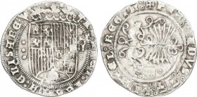 Spanish Monarchy
Ferdinand and Isabella
1 Real. SEGOVIA. Anv.: 3 puntos verticales - Escudo - (P)/o. Rev.: o - Acueducto - o. 3,26 grs. RARA. AC-384 v...