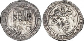 Spanish Monarchy
Ferdinand and Isabella
1 Real. SEVILLA. Anv.: Sin marcas. Rev.: S y 3 circulitos en campo. 6 flechas. 3,35 grs. (Oxidaciones limpiada...