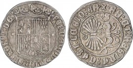 Spanish Monarchy
Ferdinand and Isabella
1 Real. SEVILLA. Anv.: Escudo entre estrellas. Rev.: S y puntitos en campo. 7 flechas. 3,33 grs. Pátina oscura...