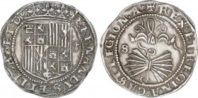 Spanish Monarchy
Ferdinand and Isabella
1 Real. SEVILLA. Anv.: Armiño a derecha del escudo. Rev.: Cruz patada en leyenda. S en campo. 6 flechas. 3,27 ...