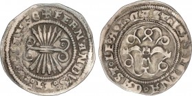 Spanish Monarchy
Ferdinand and Isabella
1/2 Real. TOLEDO. Anv.: M / T. Rev.: 6 flechas y 4 circulitos. 1,57 grs. Pátina. AC-288. MBC. 